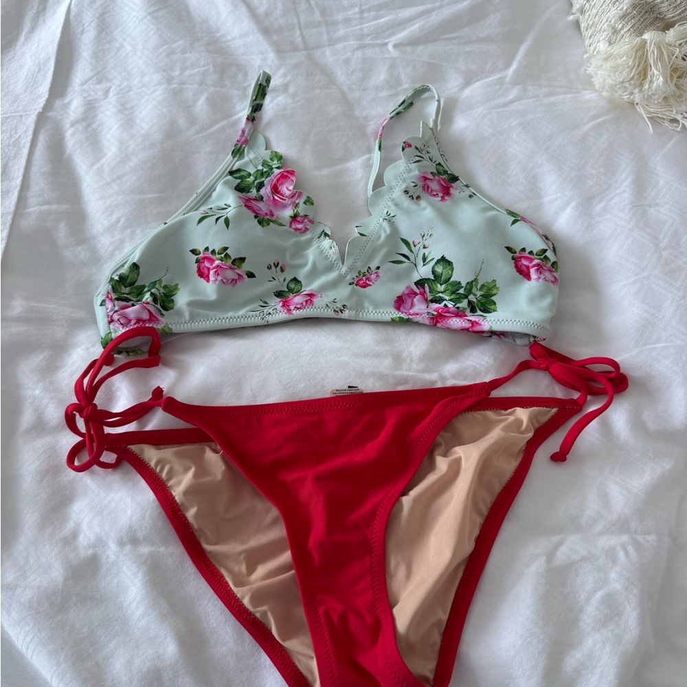 J. Crew Floral Print Bikini with Red Bottoms